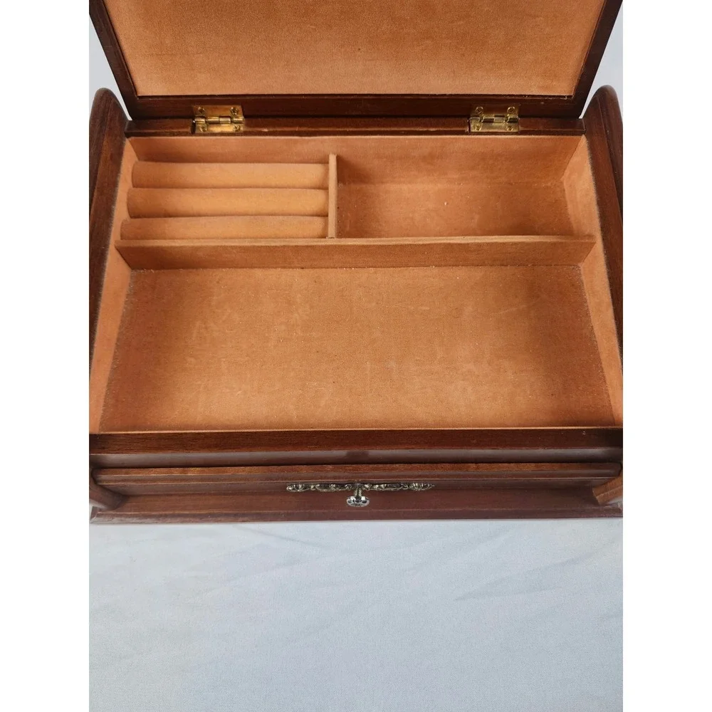 Vintage Men's Rosalco Wooden Valet Jewelry Box Classic Car Carving Mirror‎ Case